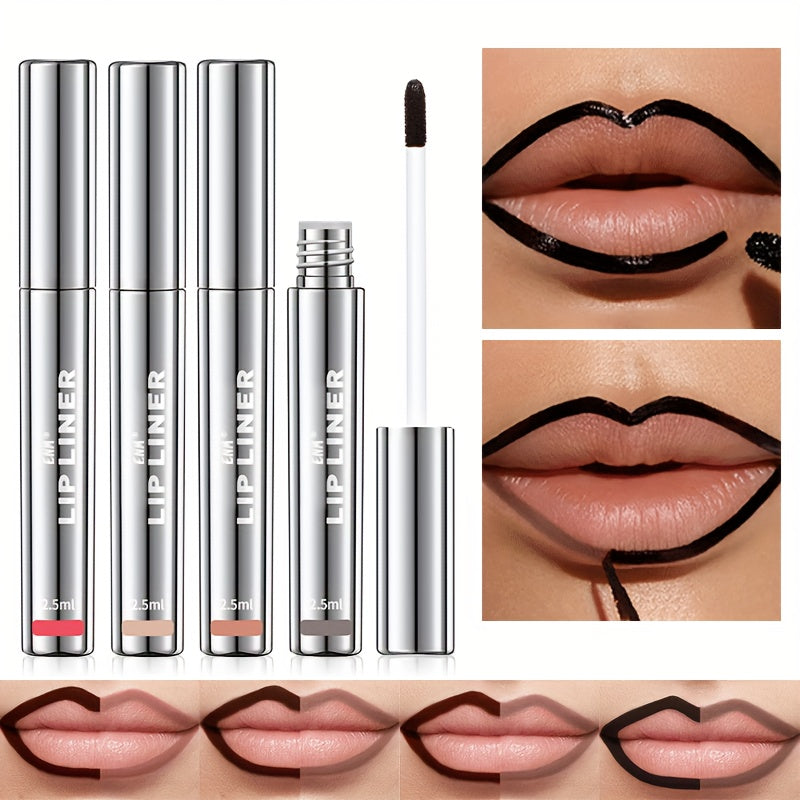 4pcs Set Christmas Gift - Matte -Off Lip Liner, Long-Lasting Waterproof, 4 Shades, Rich Color, Moisturizing & Nourishing, Easy to Apply & Remove, Suitable for All Light Beige Tones, Easy Lip Liner Stickers, Ideal Holiday Gift