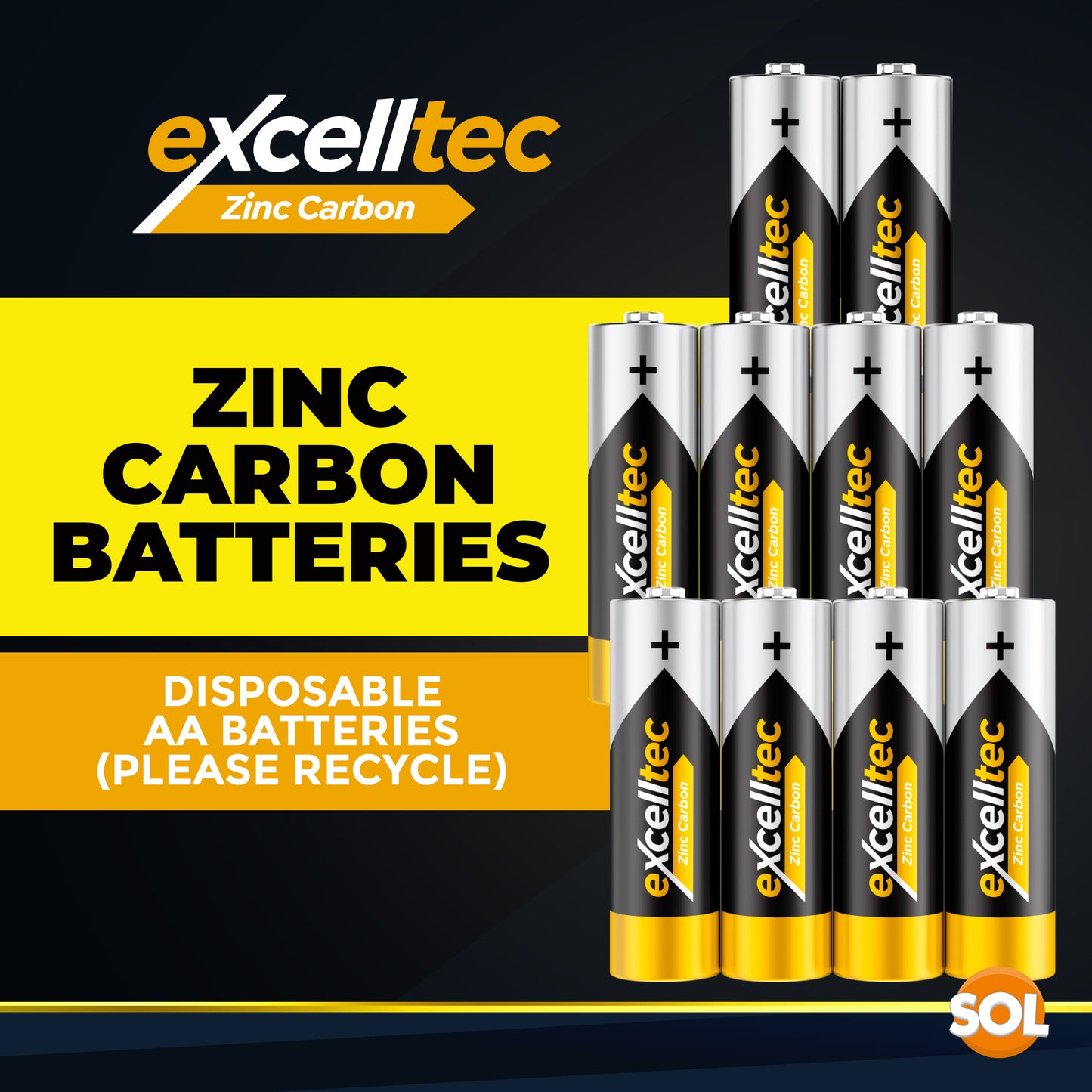 20 Pack Set Excelltec AA / AAA Batteries | 1.5V Zinc Carbon Dry Cell 1000mAh Battery for Low Drain Devices | Non-Rechargeable Primary Cell Batteries for Remote Controls, Clocks, Flashlights, Alarms, Radios & More | Long Shelf