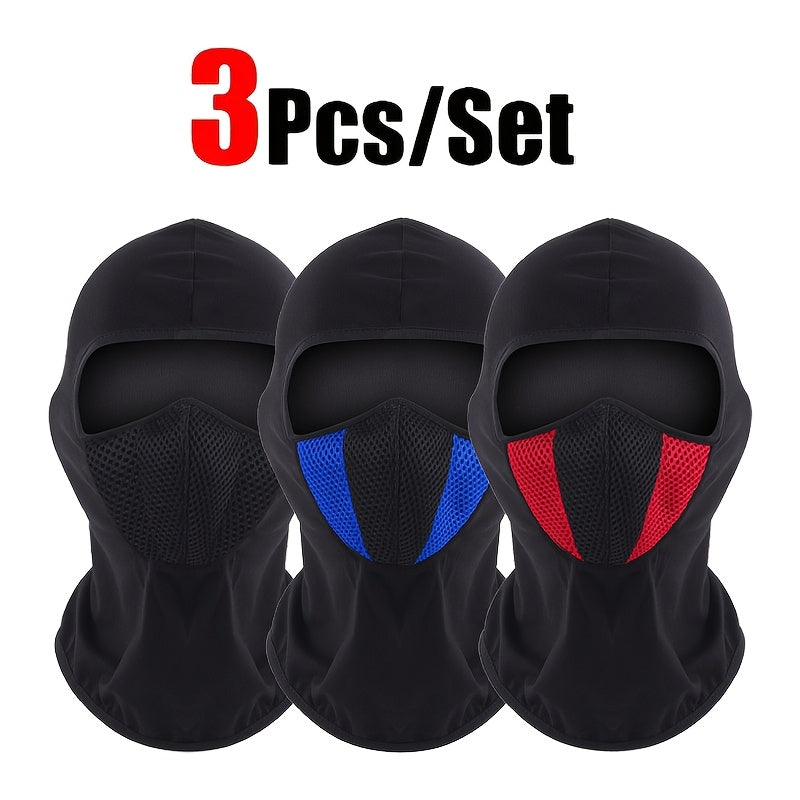 3 PCS Set Outdoor Four-Season Sports Hood for Men And Women, Motorcycle And Bicycle Riding Mask, Breathable And Warm Face Protection, Windproof And Dustproof Stylish Casual Balaclava Hat