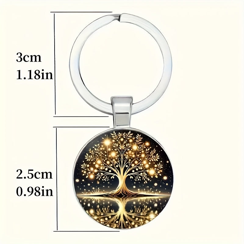 TREE OF LIFE Luminous Keychain - Stainless Steel, Golden & Black Design, Fashionable Accessory for Women Men, Festive Accessory | Tree Of Life Design | Illuminating Feature, Tree Of Life Gift