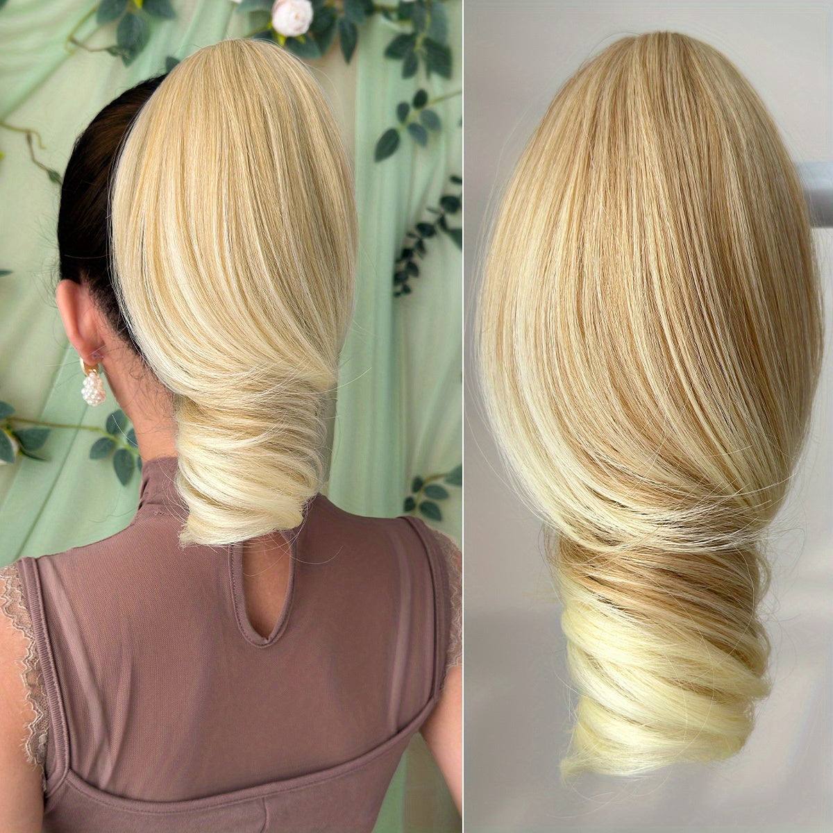 Women's Heat-Resistant Synthetic Hair Extension - 25.4cm Deep Wave Claw Ponytail Wig with 7 Color Options (Black, Brown, Golden, Gray, White, Brown/Black Gradient, | Look For Parties, Daily Use, Easy To Style & Maintain