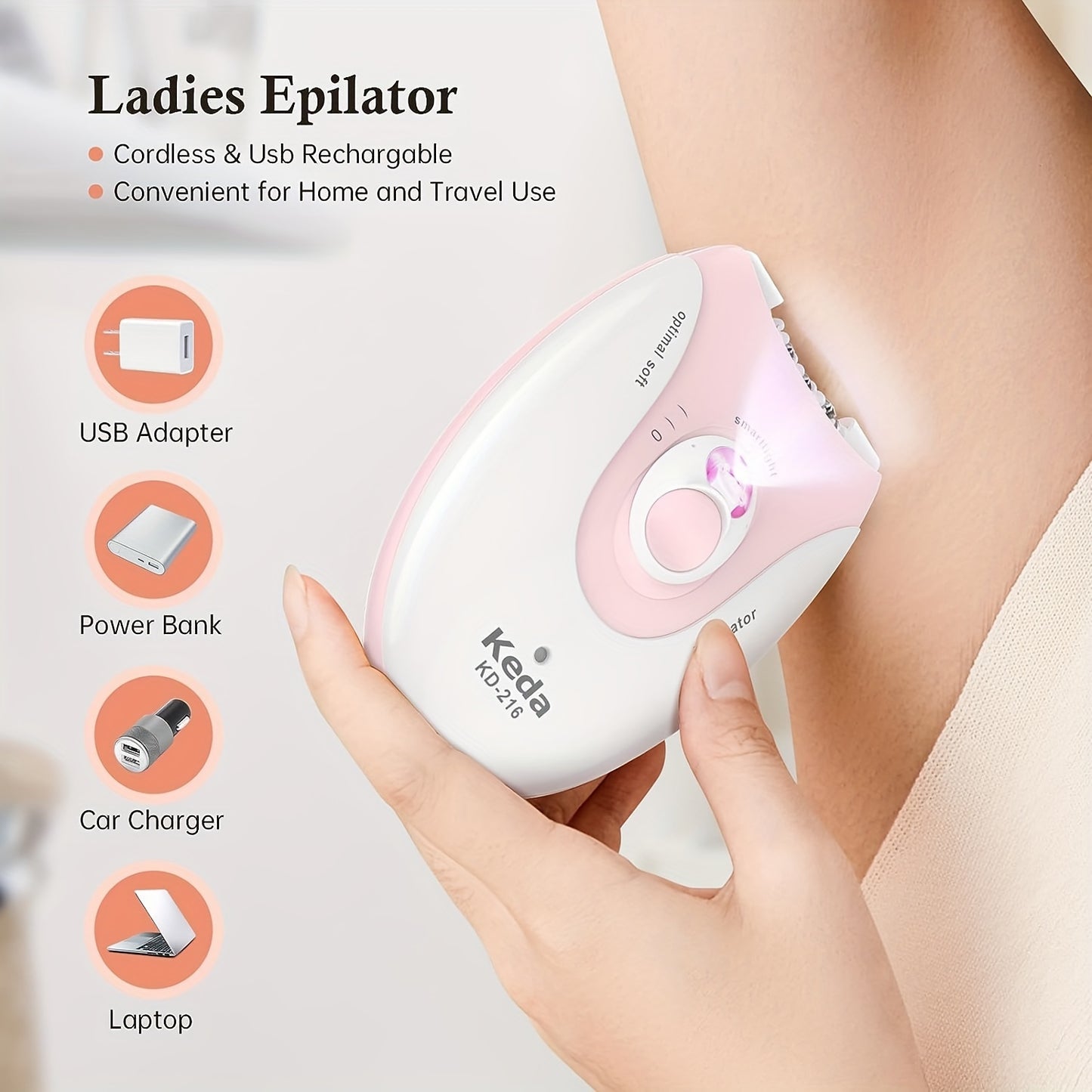 USB Charging Hair Removal Device | Women'S Intelligent Electric Hair Remover with Stainless Steel Blade, Portable, Rechargeable Nickel Battery, Capacity