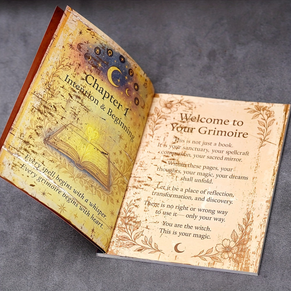 77-Pages Witchcraft - Witch's Grimoire Book of Shadows Kit with Moon Phases, Herbal Lore, Spells & Gothic Dark Academia Design - Perfect for Modern Witches, Wiccans, And Spiritual Seekers, Mystical Cover Design
