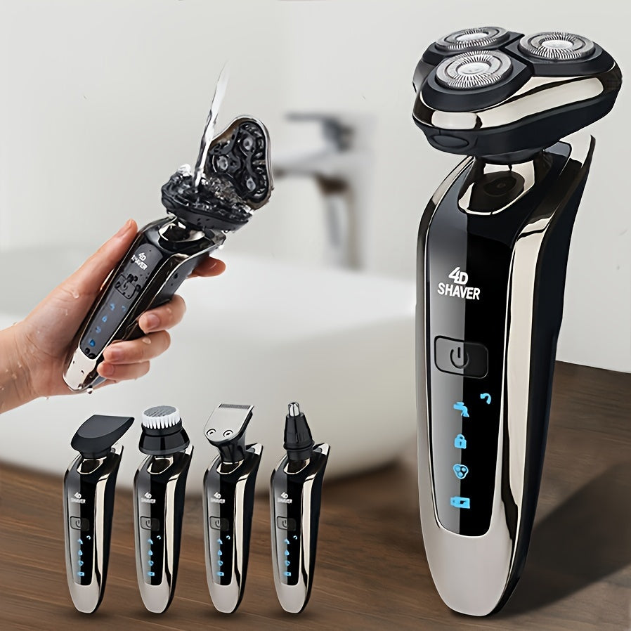 Rechargeable 3-Head lectric Shaver for Men, standard or Multi-Functional Grooming Kit withOptional Nose/Sideburn Trimmer & Cutting Head, suitable for Men's Shaving, Kids' Haircutsand Women's Body Hair Trimming