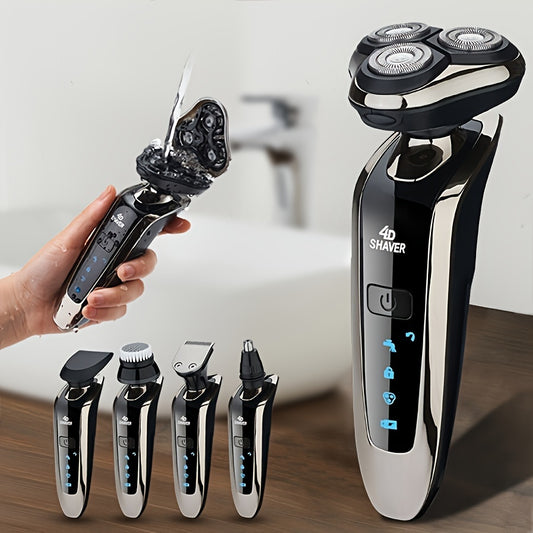 Rechargeable 3-Head lectric Shaver for Men, standard or Multi-Functional Grooming Kit withOptional Nose/Sideburn Trimmer & Cutting Head, suitable for Men's Shaving, Kids' Haircutsand Women's Body Hair Trimming
