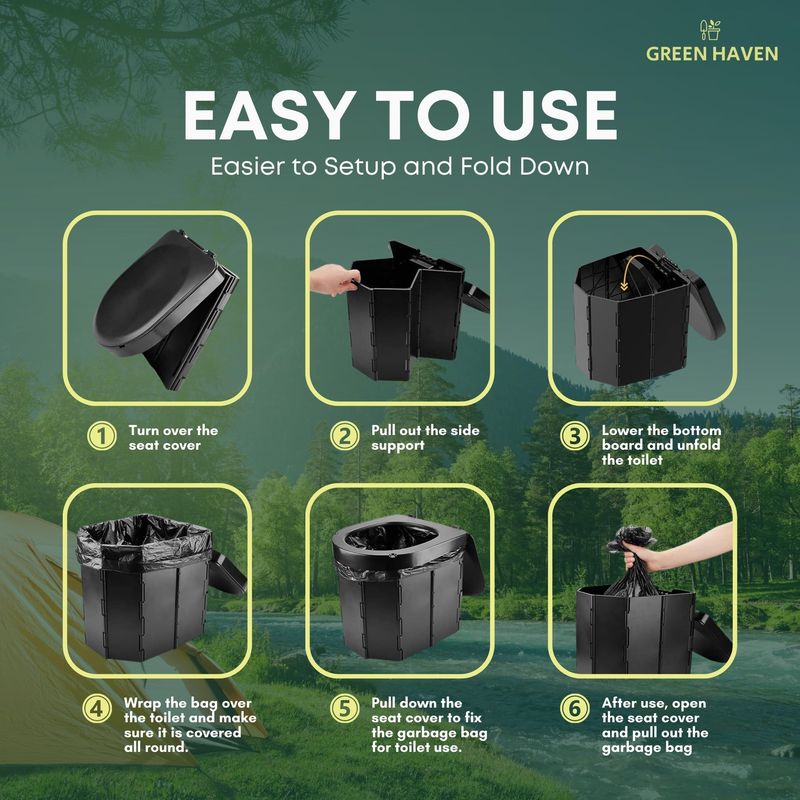 Outdoor Camping Emergency Toilet - Travel Toilet with Roll Holder - Portable for Adult Potty - Folding with Washable Basket - Campervan Camping Caravan Beach Picnic & Fishing