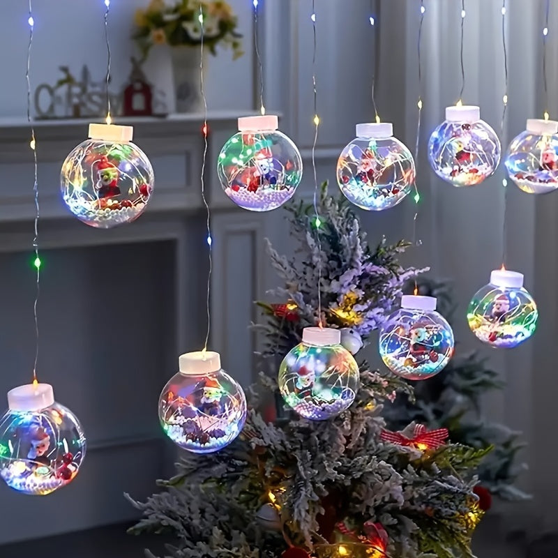 Christmas LED String Lights with Santa, Reindeer, and Snowman, 8 Modes, USB Powered, Glam Style, Multi-Colored Festive LED Lights, with No Battery Required for Bedroom, Hotel Window Display, Fairy Lights Drapes, New Year Deco