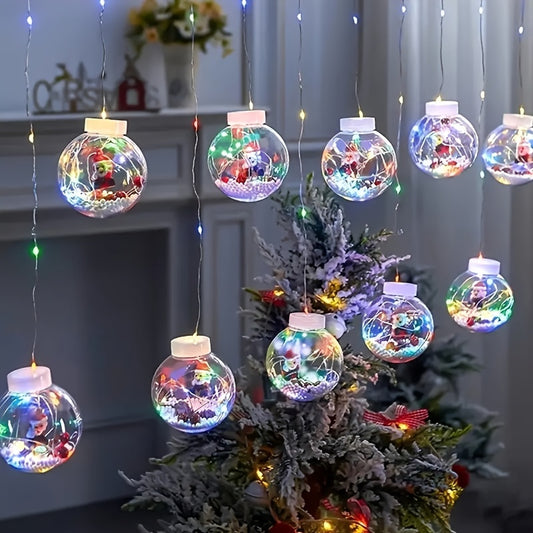 Christmas LED String Lights with Santa, Reindeer, and Snowman, 8 Modes, USB Powered, Glam Style, Multi-Colored Festive LED Lights, with No Battery Required for Bedroom, Hotel Window Display, Fairy Lights Drapes, New Year Deco