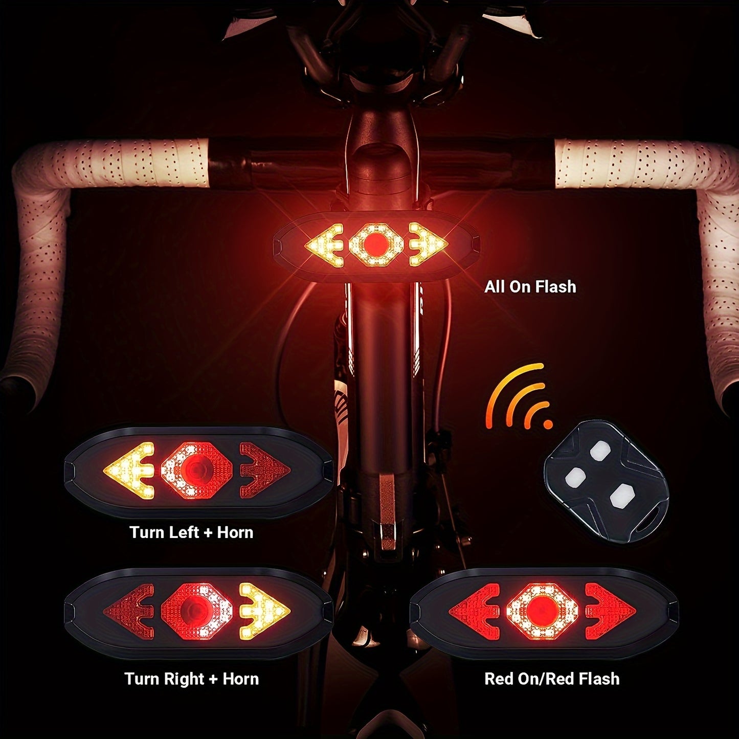 USB Rechargeable LED Bike Tail Light with Left & Right Turn Signals - 5 Modes, Remote Control, Safety Alert Speaker, Red/Yellow Light Beads, ABS+PC Material, Compact Design for Night Riding, Bike Light