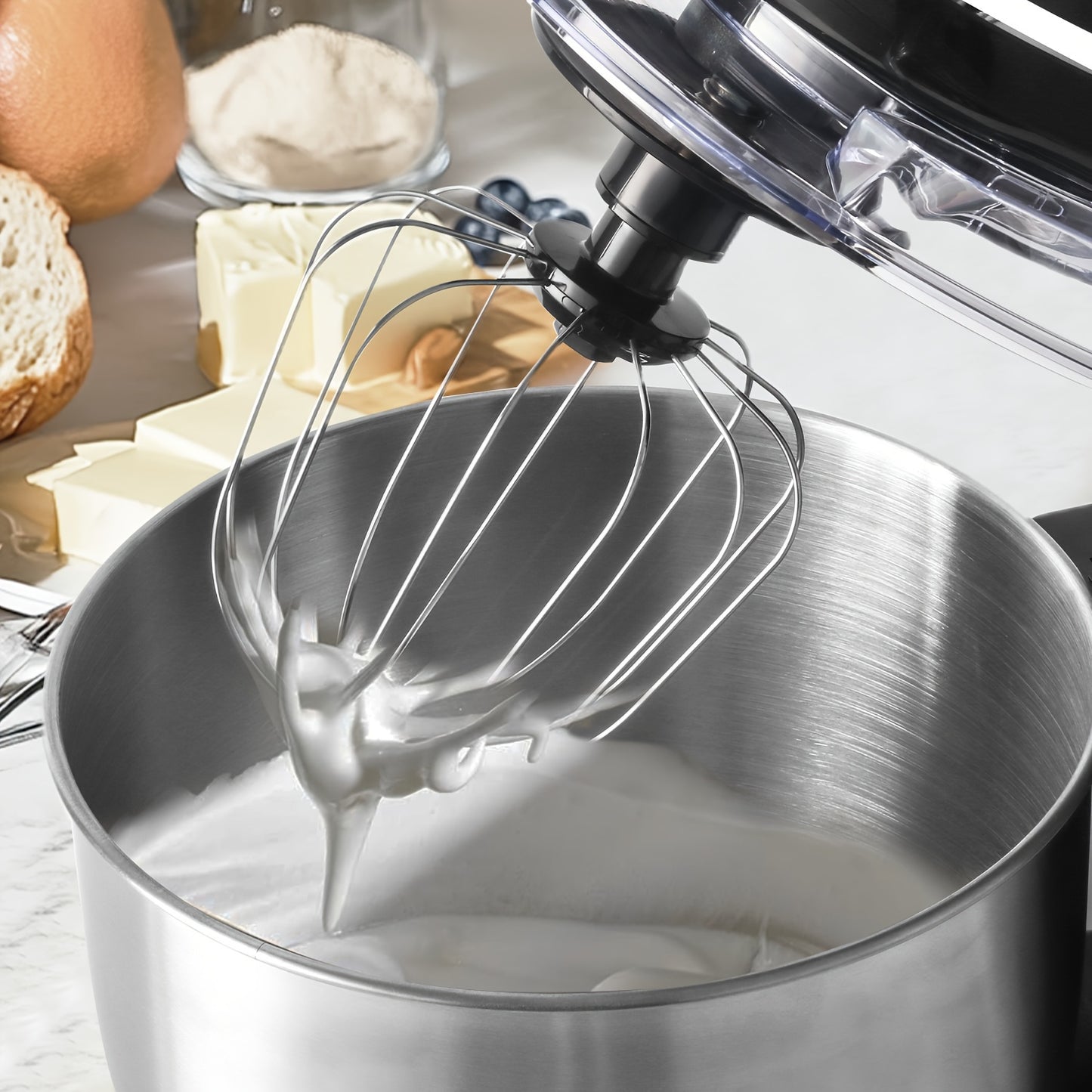 3-in-1 Stand Mixer 5L 1300W 8-Speed Kitchen Machine with Pulse, Stainless Steel Dough Hook Whisk & Eggbeater Attachments, Energy Class A+++ for Baking Cakes Bread, Black, Baking Essentials, Ergonomic Handle, Reliable Performa