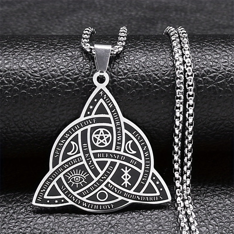 50cm in Box Celtic Trinity Witch Necklace with 304 Stainless Steel Pentagram And Triple Moon Goddess Jewelry N3406S02