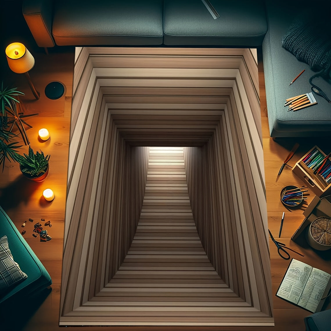 Small and Large Size (160x230cm) Tunnel Illusion Rug with 3D Optical Tunnel Effect & Vortex Tunnel - Tunnel Suitable for Living Room, Bedroom , Bathroom Office, Game Room - Machine Washable Modern Illusion Carpets