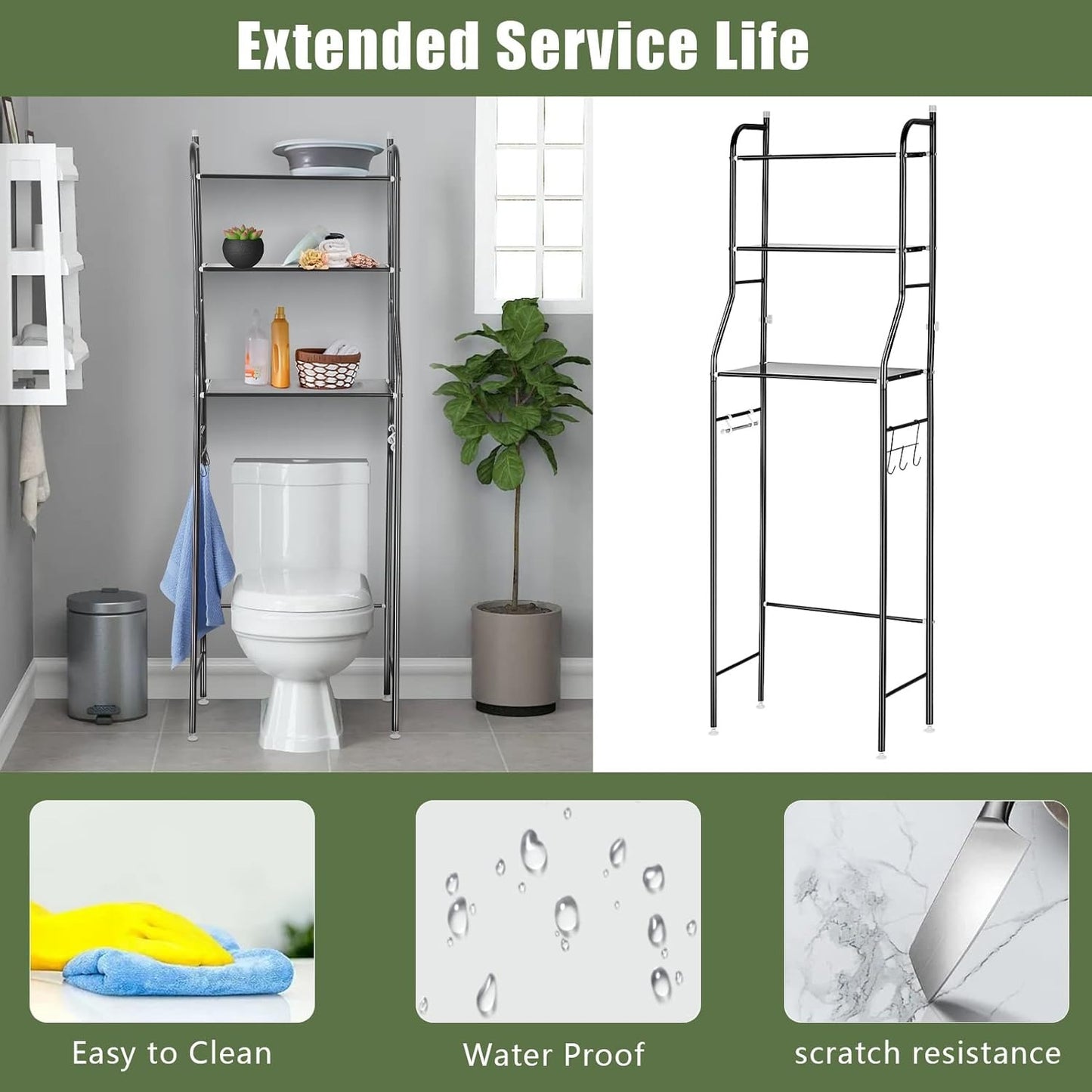 3 Tier Over Toilet Storage Unit Bathroom Shelf Organizer Stand Over Toilet Storage Rack Laundry Shelf Unit Organizer Rack Space Saving Organizer Stand
