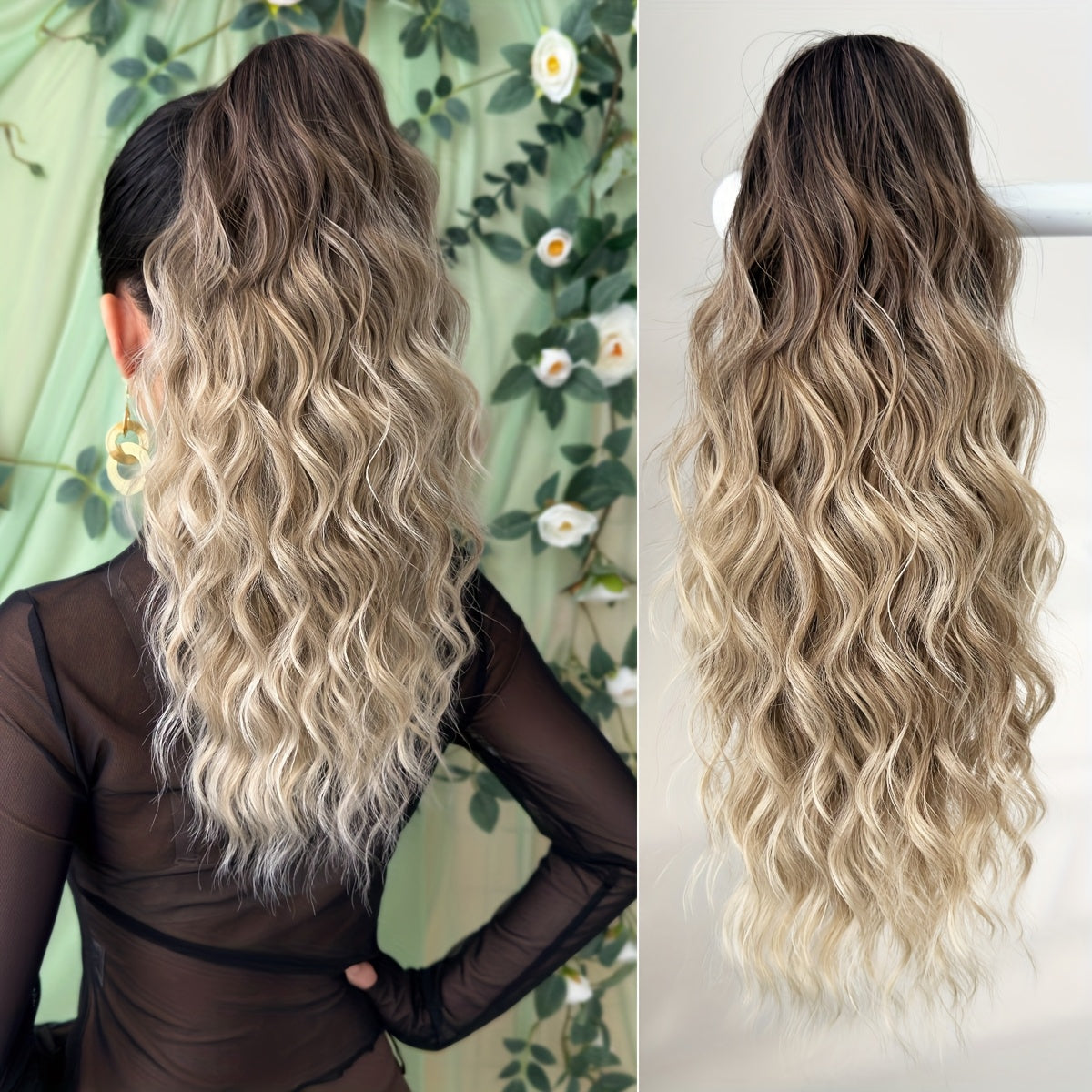 8 Colors Claw Shaped Ponytail Extension Hair Accessory Gradient Wig Multi-Color Wig 45.72 cm Water Ripple Heat-resistant Fiber Synthetic Ponytail Wig,  Women's Daily Use Hair Care Supplies