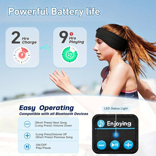 Sports Headband Home Sleep Headphones Yoga Headband Outdoor Fitness Call Headphones – Soft, Elastic, Comfortable 3-In-1 Wireless Music Eye Mask, Suitable for Side Sleepers, Noise Isolation, Volume Control, USB Charging, Id
