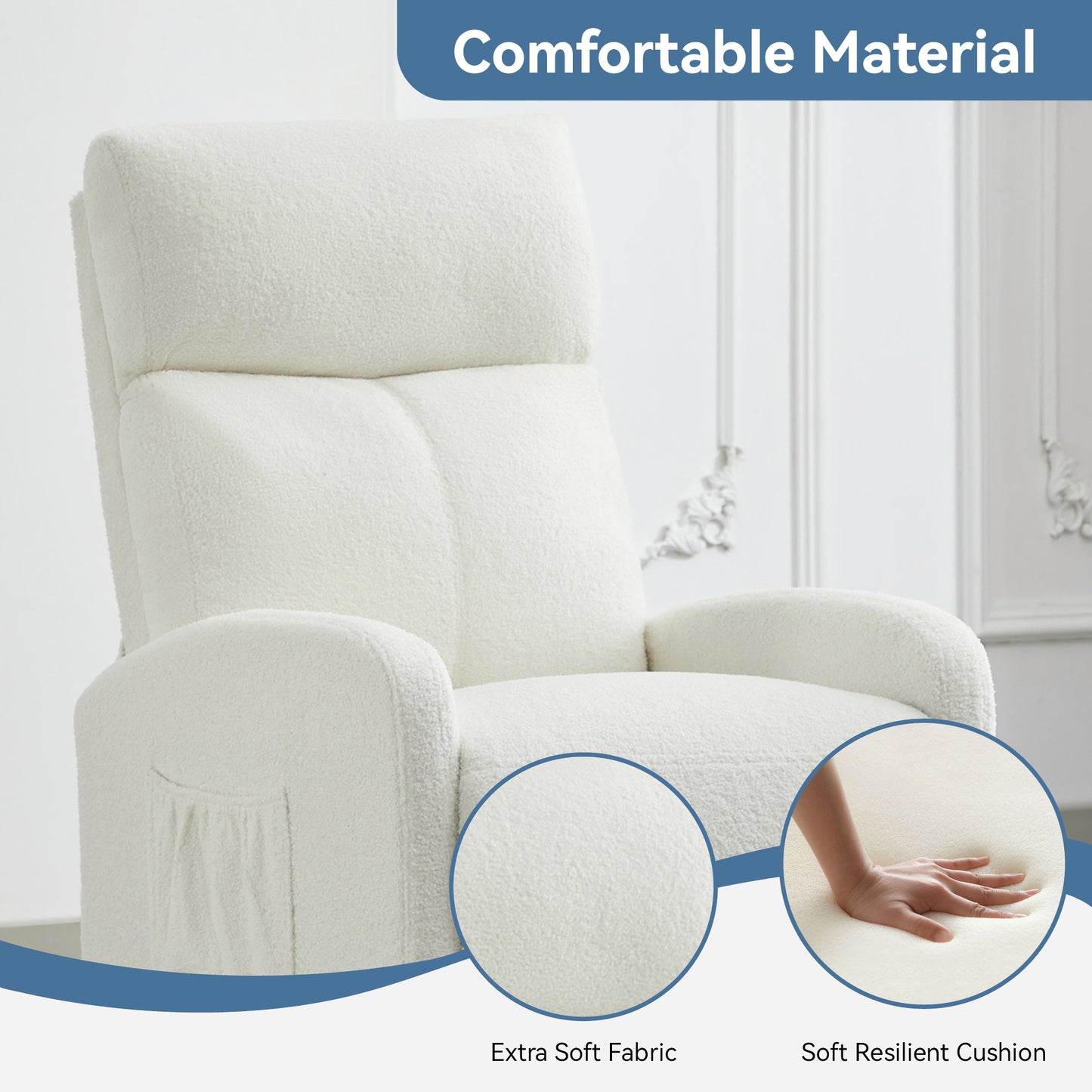 Push Back Recliner Chair Bed , Single Sofa with Lumbar Support, Padded Backrest, Side Pocket and Adjustable Leg Rest for Home Living Room
