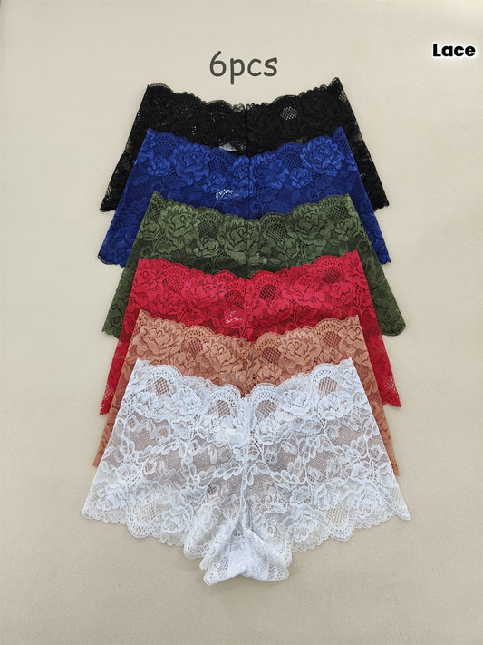 UK (8-18) Size Women's Lace Trim Stretch Panties 6 PCS Set Sexy Briefs Women Underwear Lingerie Apparel Accessories