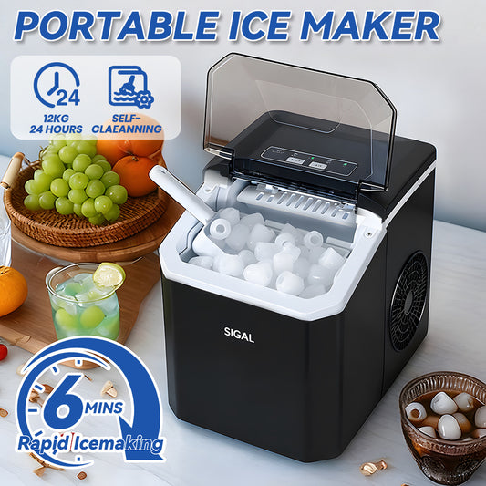 220V Portable Ice Maker Machine Automatic Self-Cleaning with Ice Scoop & Basket, 9 Ice Cubes in 6 Minutes, 12 KG in 24 Hours, Self-Cleaning, Quick ice making, Adjustable ice cubes. Perfect for Garden Parties, Christmas Party.