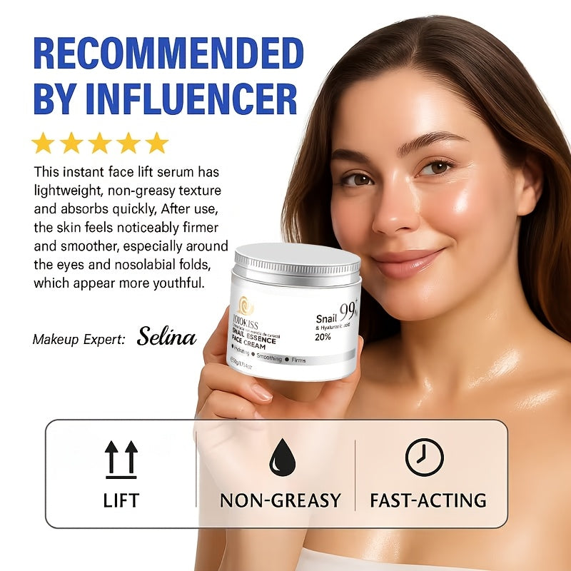 2 PCS Set Snail Mucilage Cream with Snail Serum - 99% Face Moisturizer & Serum Suitable for Dry,, Mature Skin - Hydrating, Tightening Gel with Collagen & Niacinamide, 24 Day/Night Skincare for & Men