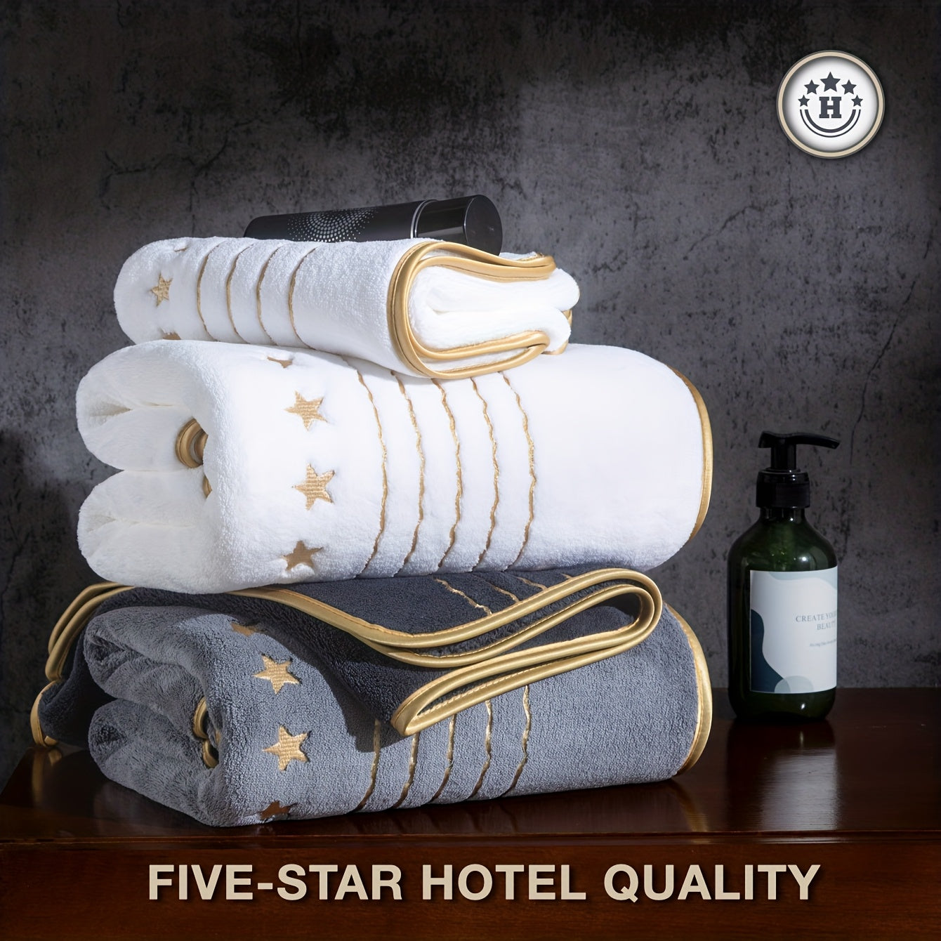 4/6-PCS Set Ultra-Soft Golden Thread Light Luxury Five-Star Embroidered Towel Bath Towel Set, 2 Bath Towels 69.85 X 139.95 cm, 2 Hand Towels 34.04 X 74.93 cm, 2 Washcloths 34.04 X 34.04 cm, Perfect for Home, Hotel, and Spa Us