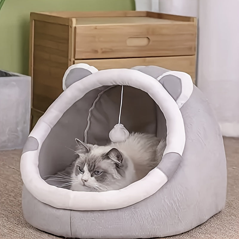 Large 42-35cm Cozy Cartoon Cat Cave Bed, Keep Your Kitten Warm And Snug In This Cute Pet House
