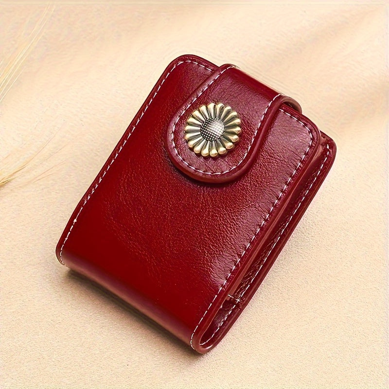 A Stylish And Elegant Mini Makeup Case PU Leather, Featuring a Mirror And a Snap Closure, Perfect for Daily Use And Travel. This Portable Beauty Storage Bag Comes in Red And Brown, with Fashionable Snap Closure And Metal Rive