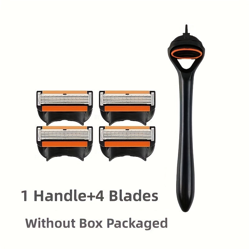Disposable Razors for Men, Manual Shaving Kit with Refillable Metal Blades Featuring 6 Layers for Grooming Beards And Mustaches - Designed for Easy Use And Cleaning for a Smooth Shave