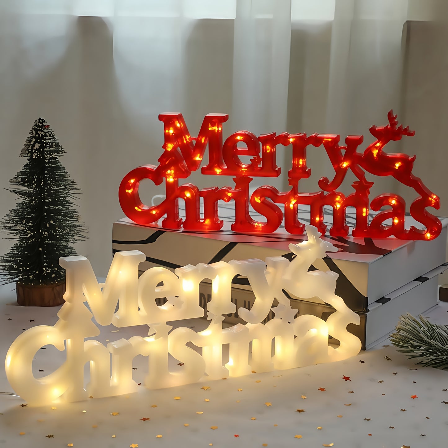27.48 cm LED Christmas Lighted Garland with Illuminated "Merry Christmas" Letters, Snowflake & Bow Door Hanging Decoration - -in / Holiday Lights (No /Electrician-Free Setup) - Retro Winter Party