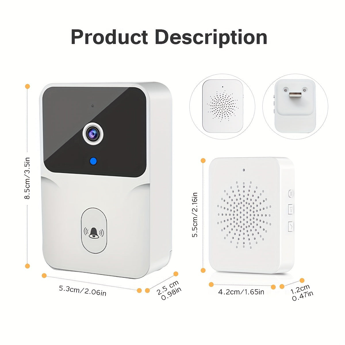 Wireless Smart HD Video Doorbell - 2.4G Wi-Fi, Night Vision, Voice Modification, Two-Way Communication, Photo Capture, Recording - Rechargeable Home Office Security Doorbell with Integrated Battery