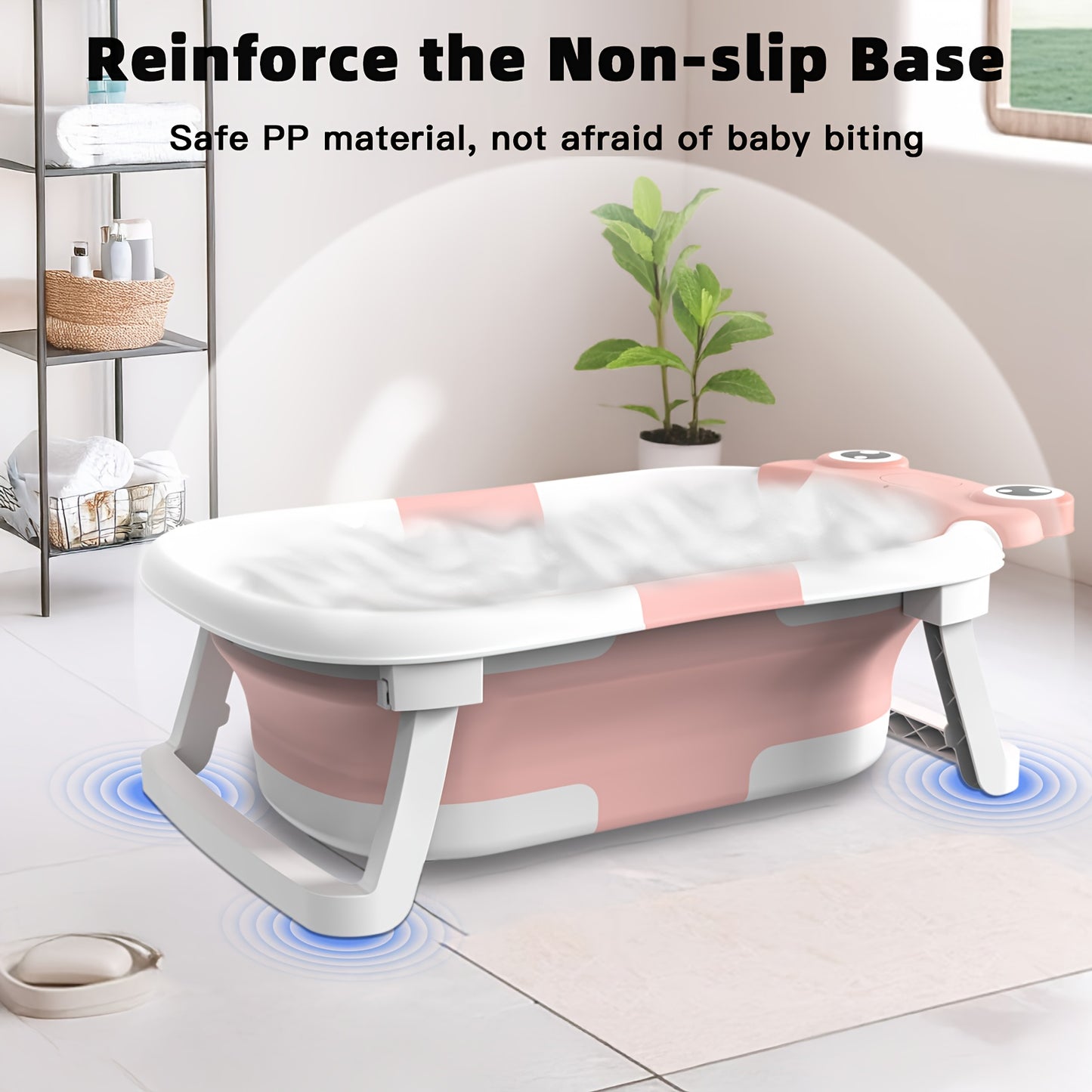 Collapsible Baby Bathtub for Infants, Essential for Newborns, Featuring a Portable Design with an Adorable Frog-Patterned Headrest. It Is Important That Children Are Supervised While Using It. This Travel-Friendly Bathtub Is