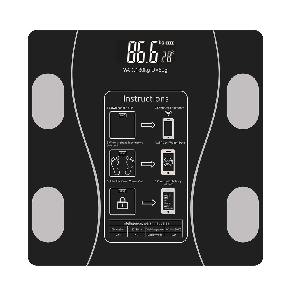 Electronic Scales, Bathroom Scales for Body Weight, Digital Bathroom Scales, LED Display and Step-On, High Precision Measuring Digital Wireless Bathroom Scales for BMI, Scale for Fitness, Weight Loss