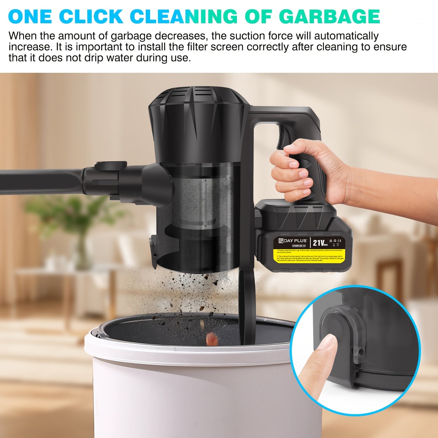 NEW Cordless Vacuum Cleaner, Wall Hanging Stick Vacuum Cleaner 15KPA Pet Vacuum Cleaner With Tangle-Free Brush, 3000mAh Battery, Up To 65 Mins Runtime, For All Hardwood Floors Carpet Pet Hair, Ideal For Home & Car Use