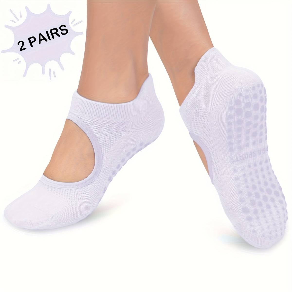 2 Pairs Set 5 Colors Pilates Socks with Grips for Women, Open Top Yoga Socks, Non Slip Grippy Athletic Socks for Workout, Barre, Dance - Breathable Pilates and Ballet Dance Grip Socks