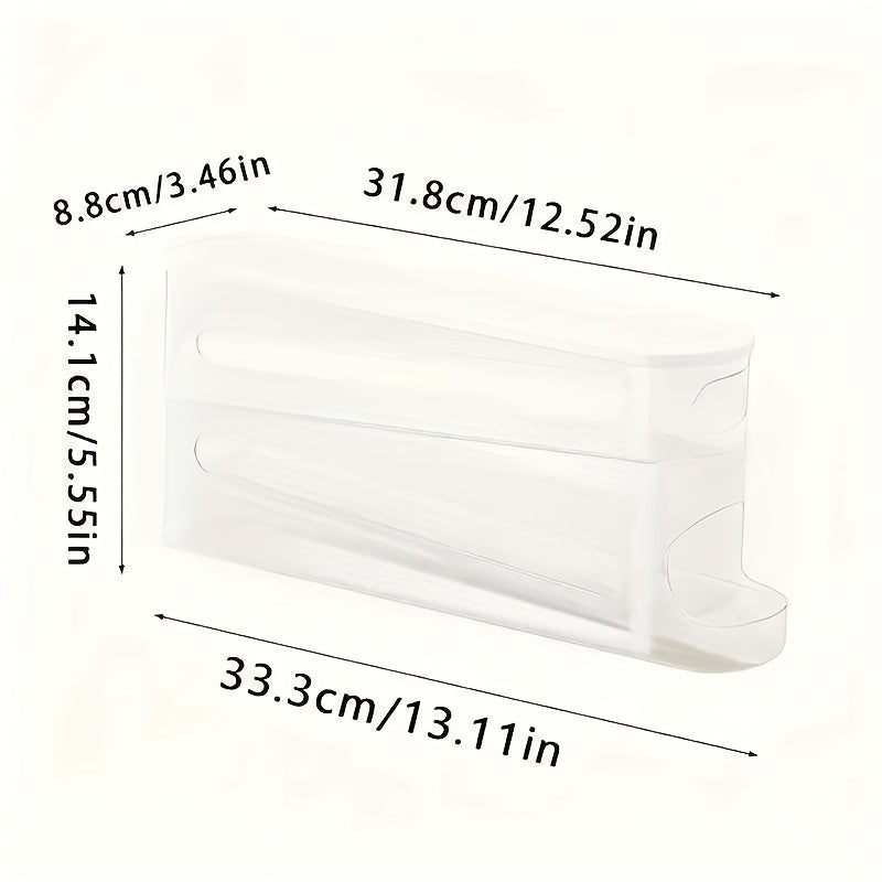 Space-Saving Refrigerator Side Door Rolling Egg Storage Box - Durable Plastic, No Batteries Needed, 2-Tier Transparent Compartments for Easy Egg Access & Organization, Kitchen & Fridge Organizer, Egg Organizer for Refrigerato
