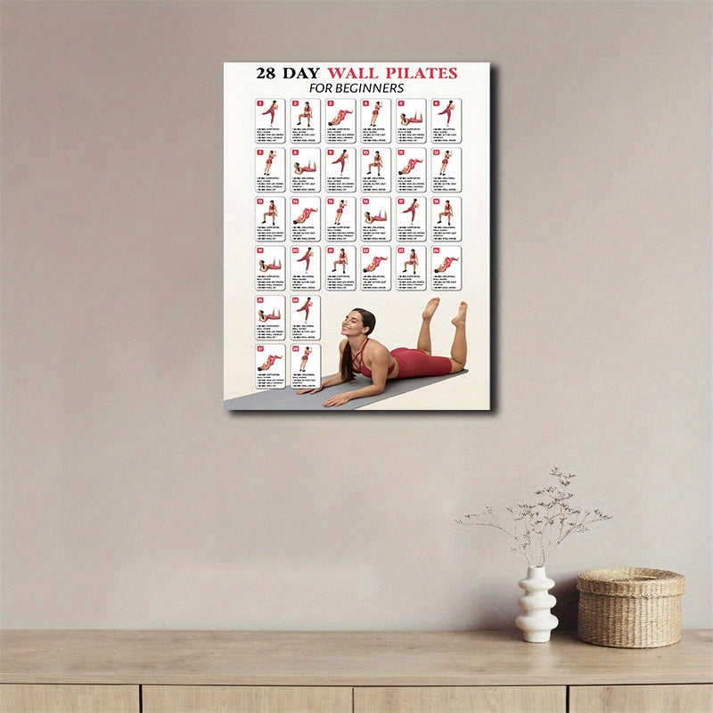 NEW 2 PCS Set 28 Day Wall Pilates for Beginners Yoga Guide with Step-by-Step Illustrations, Ideal for Home, Gym, Studio Decor, Bedroom & Study Room, Beginner Yoga Guide |Educational Wall Art, Pilates Equipment