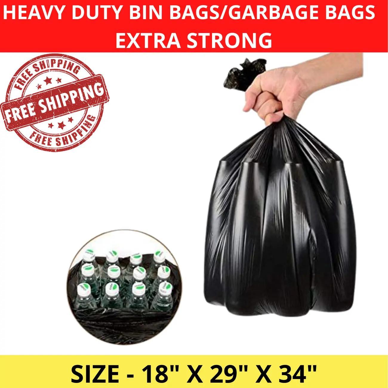 100 PCS Set Extra Strong Heavy Duty Black Bin Liners Rubbish Bags Waste Refuse Garbage Sacs Home Office Cleaning Accessories