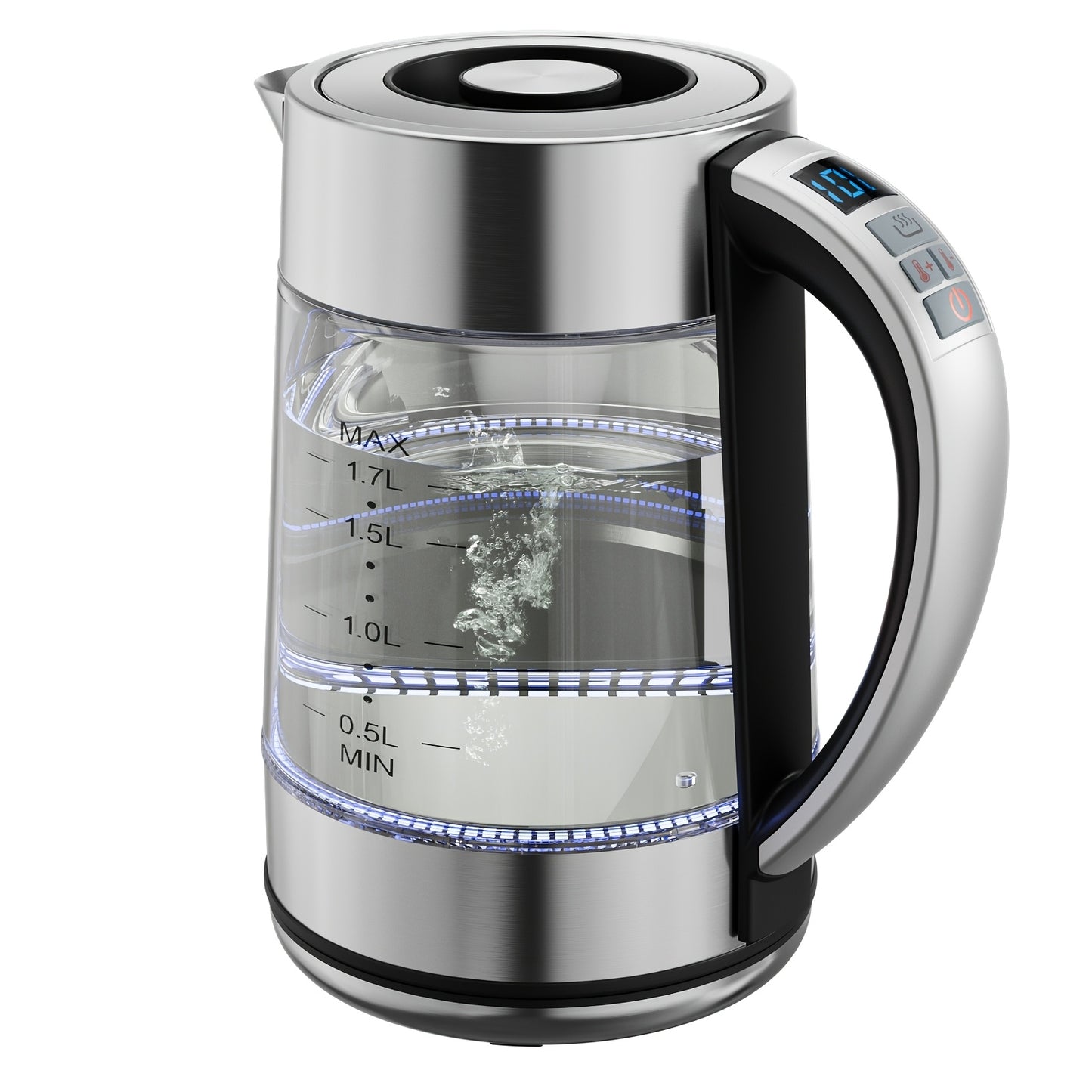 Electric Kettle with Temperature Control, LED Indicator Lights, Glass Tea Kettle & Hot Water Boiler, 360° Swivel Base,, Stainless Steel, 1.7 Liters, 3000W, Sleek Design, Modern Kettle, Highquality Build, Fast Boiling Kettle,