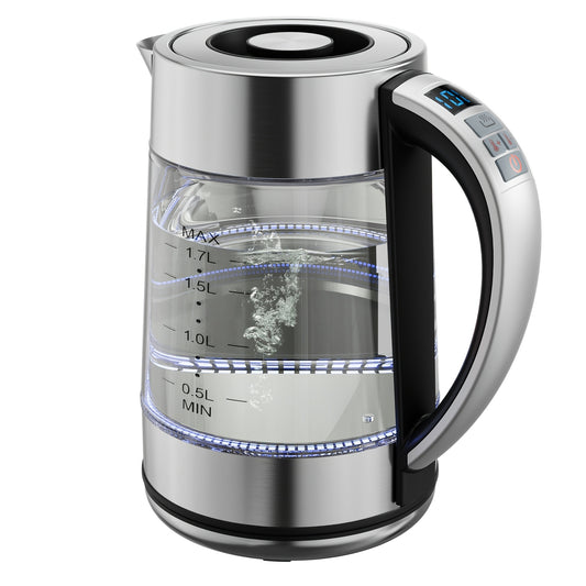 Electric Kettle with Temperature Control, LED Indicator Lights, Glass Tea Kettle & Hot Water Boiler, 360° Swivel Base,, Stainless Steel, 1.7 Liters, 3000W, Sleek Design, Modern Kettle, Highquality Build, Fast Boiling Kettle,