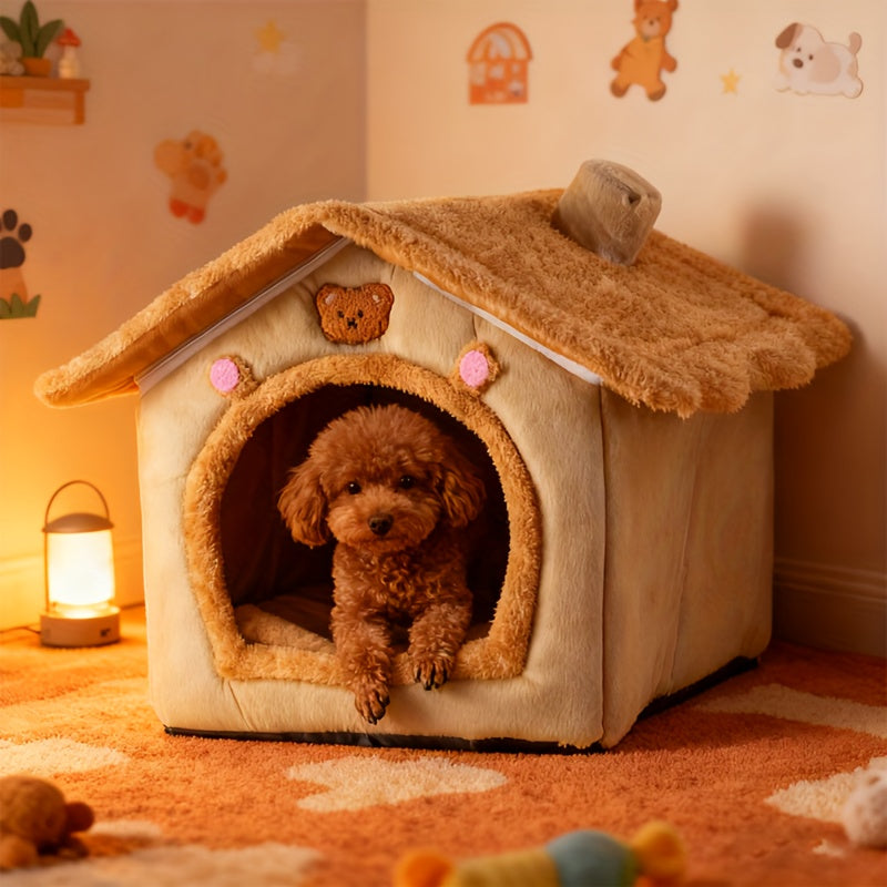 Perfect Gift for Pet Dogs | Comfortable Soft Dog Bed with Built-in Plush and Thick Cushions, Detachable for Easy Cleaning, Suitable for All Seasons, Brown Polyester Material