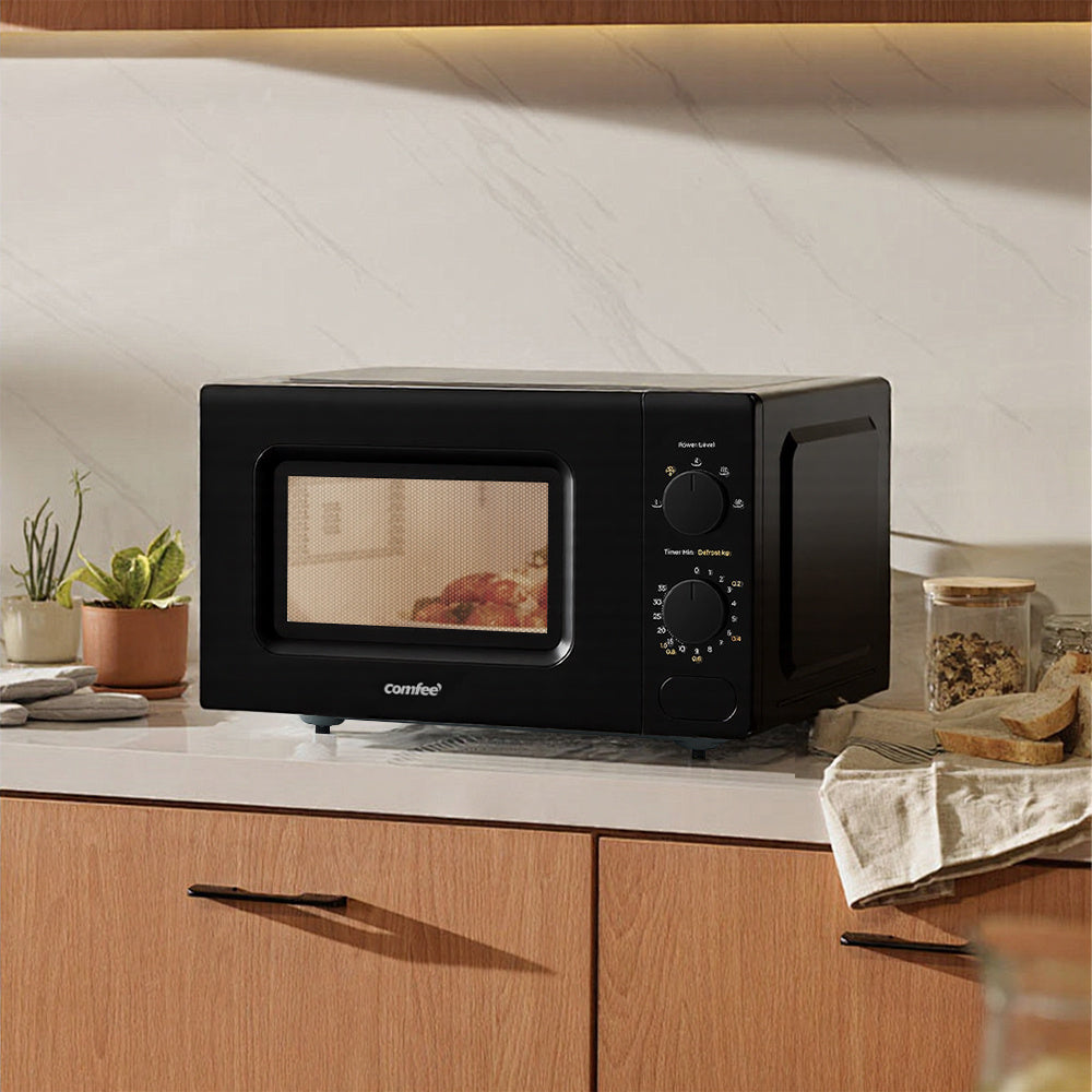 20L Large Capacity Midea COMFEE' Black Compact Microwave Oven 700W with Manual Control - 20L Countertop Microwave for Small Kitchens, Dorms & Studios, 5 Power Levels & Quick Defrost