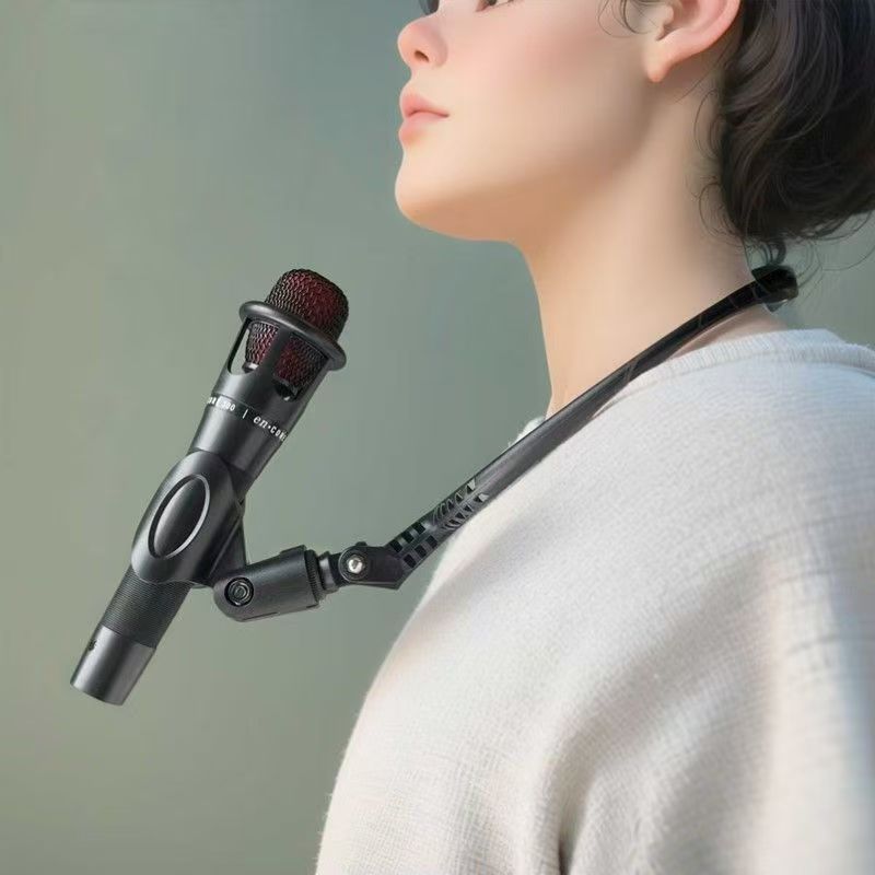 Home Studio Professional Hands-Free Neck Microphone Stand with Adjustable Clip - Heavy-Duty ABS Ergonomic Clip-On Mic Holder for Live Performances, Recording, Podcasting, Singing & Public Speaking - Secure Hands-Free Voice Ca