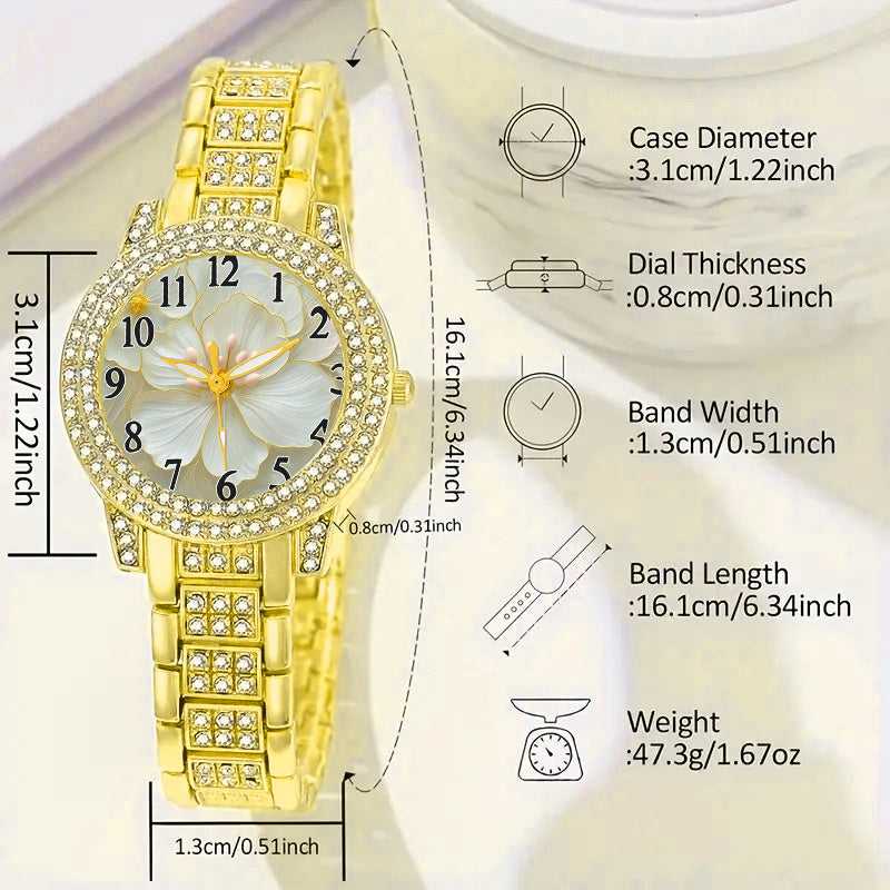 NEW 6 PCS Set Minimalist Quartz Watch & Gift Set - Stainless Shockproof Wristwatch with Matching Necklace, Earrings, Bracelet & Ring - Elegant Digital for Birthdays,, Graduations - Luxury Matching