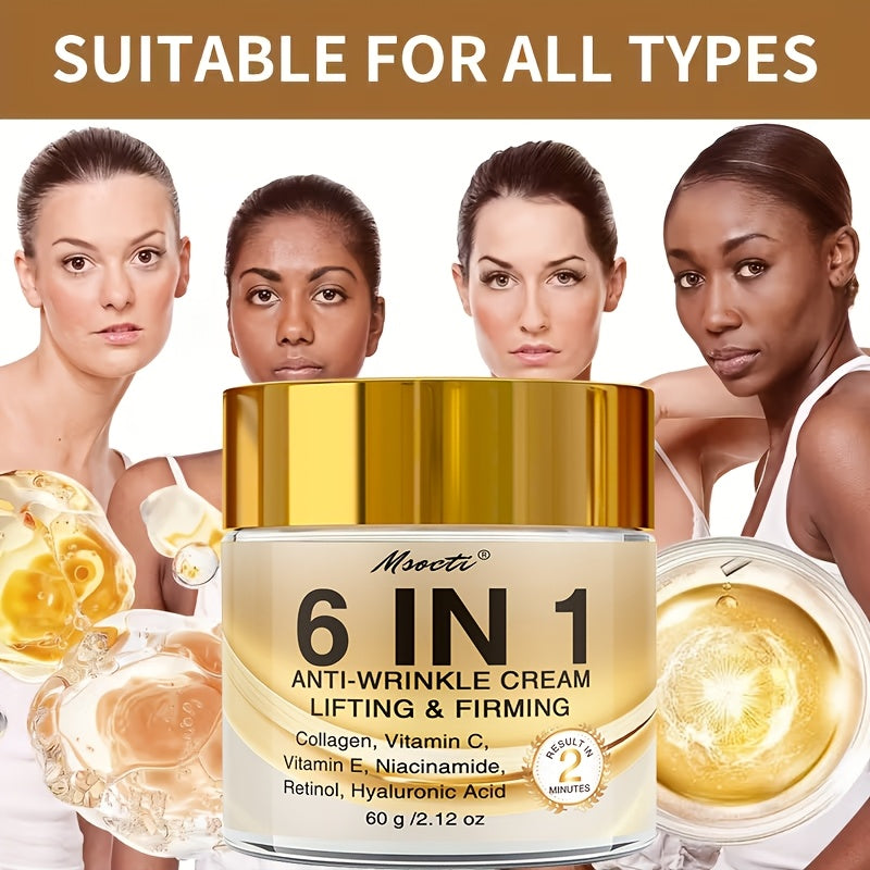 NEW 6-in-1 Instant Firming and Lifting Cream Deeply Moisturizes, Smooth Dry Skin, Enhances Radiance and Elasticity, Skincare, Makes Skin Look Younger, Contains Retinol, Hyaluronic Acid, Niacinamide, Vitamin C-E, Collagen, 60g