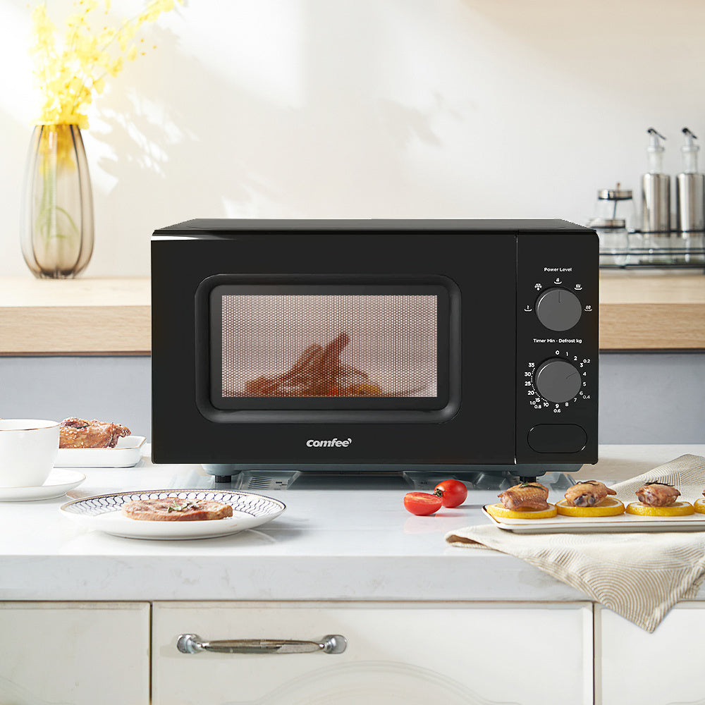 20L Large Capacity Midea COMFEE' Black Compact Microwave Oven 700W with Manual Control - 20L Countertop Microwave for Small Kitchens, Dorms & Studios, 5 Power Levels & Quick Defrost