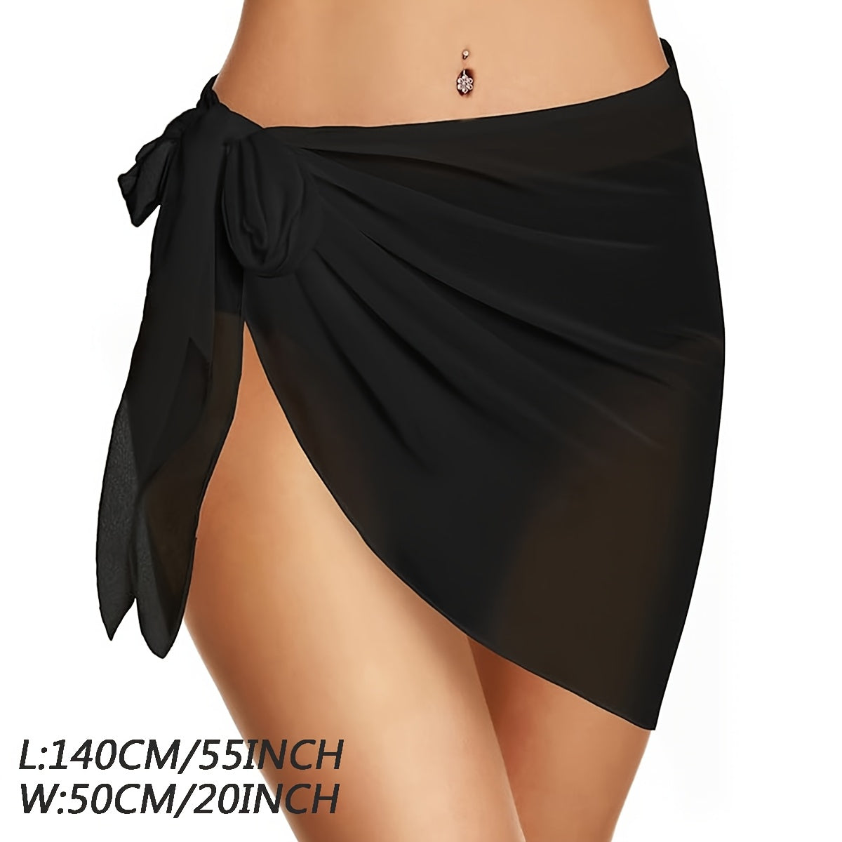 2 PCS Set Women's Black And White Beach Shawl Swimsuit Wrap Skirt Transparent Bikini Swimsuit Swimwear Set, Suitable for Beach Strolls