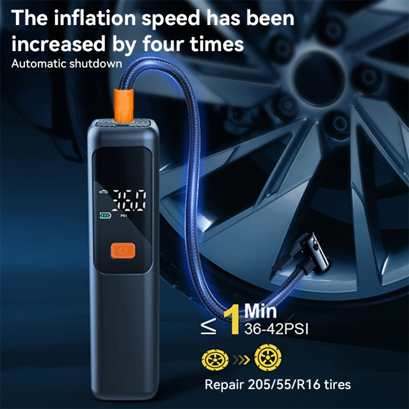 Portable Wireless Air Pump, Air Compressor 150 PSI Tire Inflator | Equipped with Digital LCD Display, USB Fast Charging, Auto Shutoff Safety Protection, LED Light, Compact Design, Rechargeable Lithium Battery, Ideal for Cars,