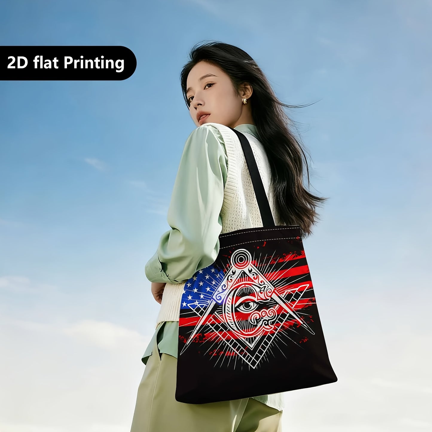 Spacious Tote Bag for Women, Perfect as a Versatile Everyday Carryall for Work, Masonic Symbol, American Flag, Illuminati Eye,Grocery Shopping, Beach Day, and Casual Weekend Outings.