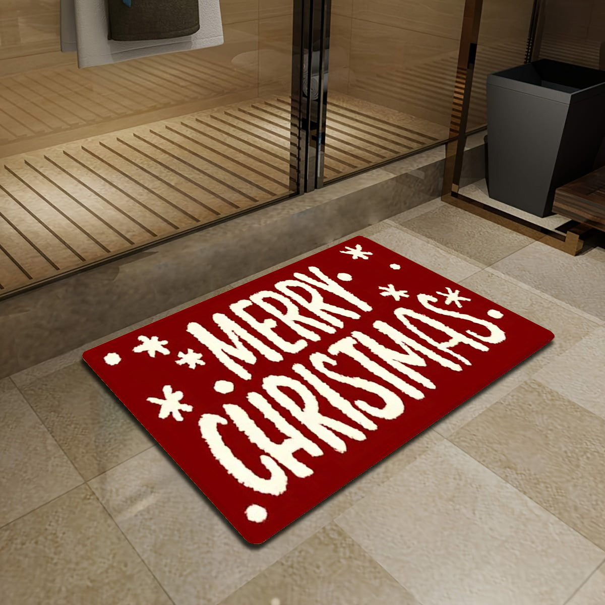 Festive Christmas "Merry Christmas" Door Mat - Machine Washable, Polyester, Rectangular, Ideal for Indoor/Outdoor Entryway, Living Room, Bedroom, Kitchen, Office & Holiday Decor, Christmas Door Mat