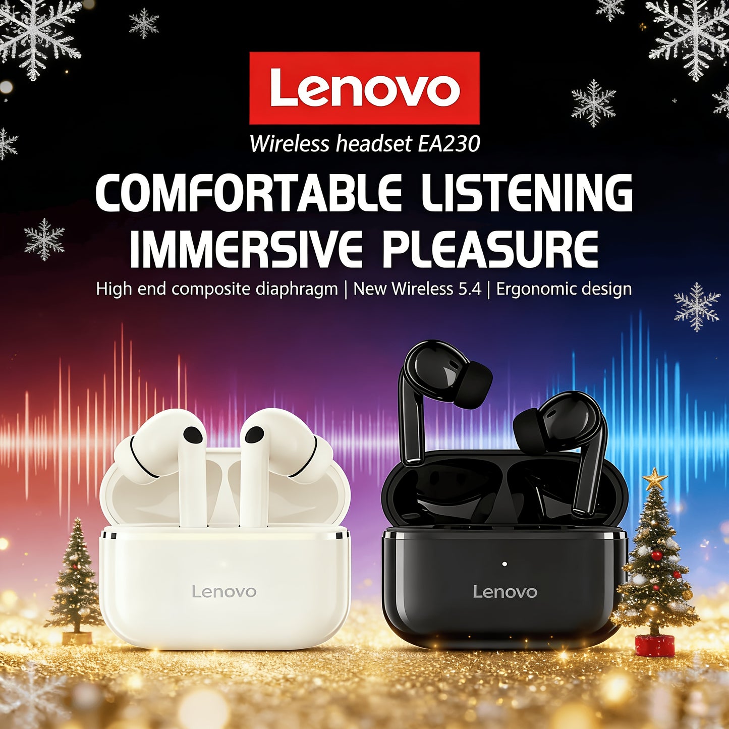 Original Lenovo TWS Wireless Earphones with Advanced Bluetooth 5.4 Chip for Stable Connection& Low Latency Audio. Featuring an Ergonomic In-Ear Design for Secure and Comfortable All-Day Wear, Plus a Large Capacity Charging Ca