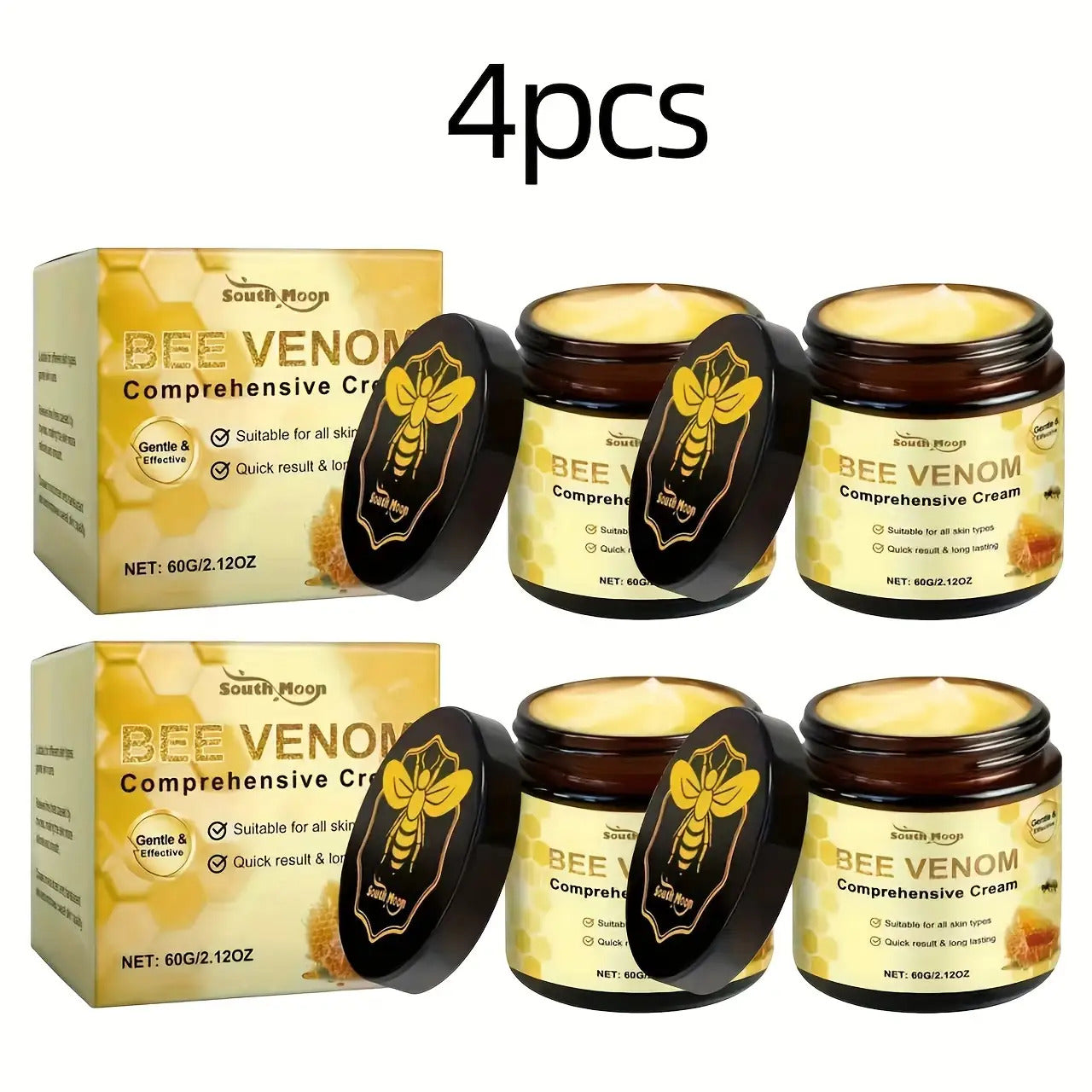 4 PCS Set of Bee Venom Firming Cream- Contains Natural Ingredients Such as Glycerin and Bee Venom- Feet Wax Mask Fungus Dead Skin Removal Therapy Moisturizes Neck, Firms Skin, Deeply Hydrates for Beautiful Skin